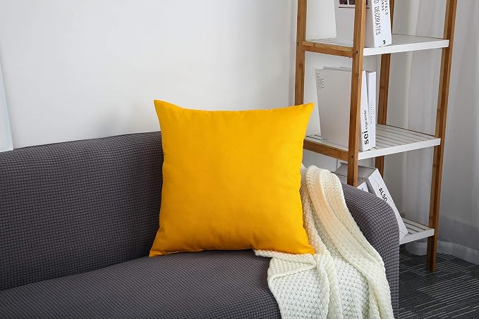 TangDepot 2-Pack Cotton Throw Pillow Covers 16x16 Gold Yellow | 100% cotton, same-color zip, machine wash & air dry. For living room, bedroom, office, car. 42 colors, 488 sizes. Cover only.