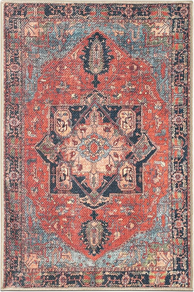 Keen Home Design 2x3 Rug - Machine Washable Entry Rug with Non-Slip Backing, Ideal for Enteryway, Kitchen, Bathroom, Laundry Room - Vintage, Easy Clean, Durable, Low Pile Rug - (2' x 3')
