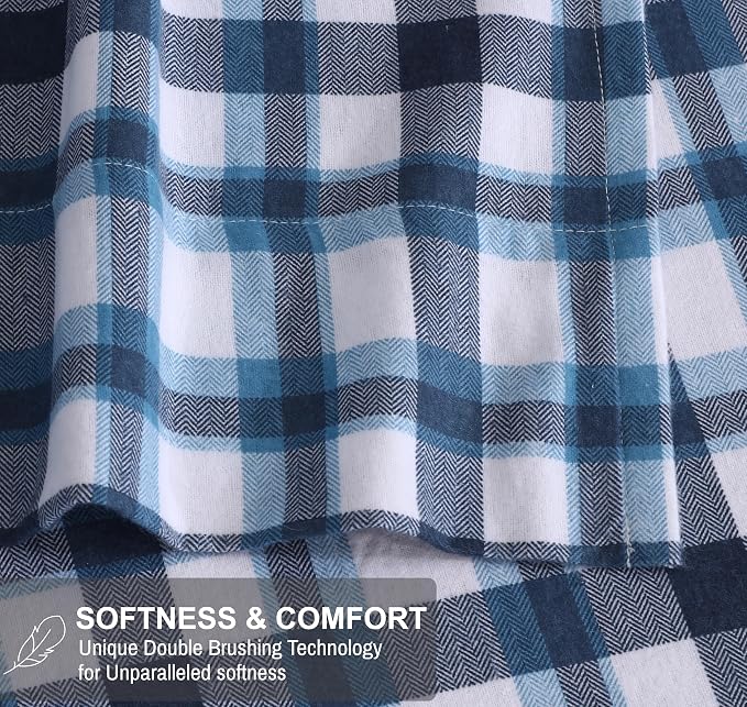RUVANTI Flannel Sheets King Size - 100% Cotton Double Brushed King Size Sheets Set - Deep Pockets 16 Inches Bed Sheets - All Seasons Breathable & Extra Soft - Warm & Cozy, 4 Piece, Gingham Addition