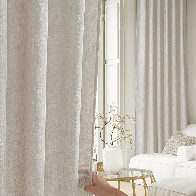 NICETOWN 84 inch Linen Curtains 2 Panels Set for Bedroom/Living Room, 55" Wide Butlywood Birch Thick Farmhouse Linen Privacy Window Drapes Rod Pocket & Back Tab with Light Filtering