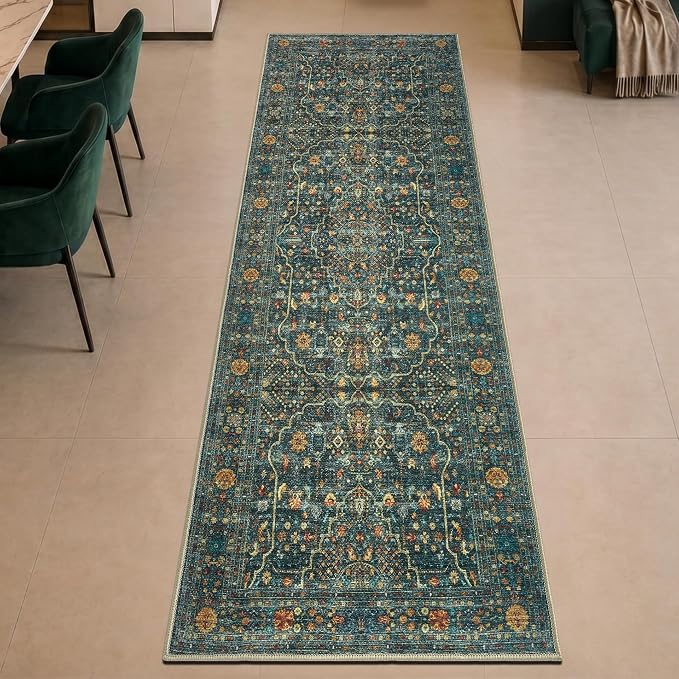 Keen Home Design 30"x120" Rug - Machine Washable Runner Rug with Non-Slip Backing, Ideal for Hallway, Entryway, Kitchen, Laundry Room - Vintage, Easy Clean, Durable, Low Pile - (2'6" x 10')