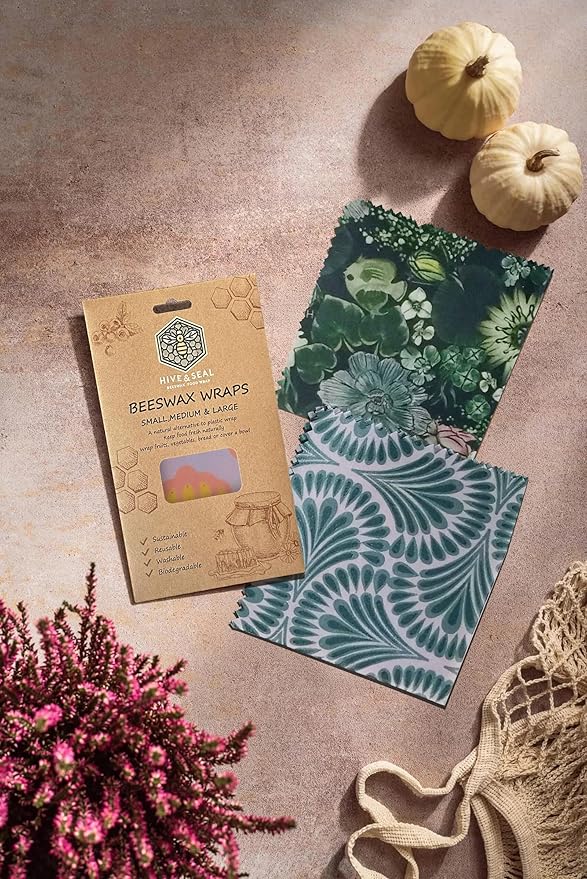 Hive & Seal Beeswax Wraps, Small Medium Large Sizes, Sustainable Reusable Food Storage, Washable