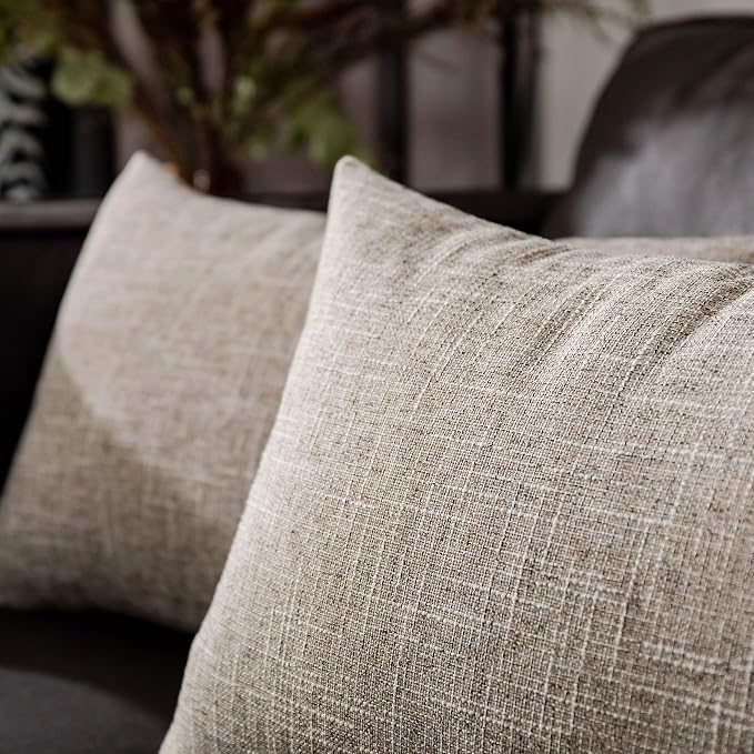 Kevin Textile 2 Packs Linen Large Throw Pillow Covers European Shams Big Cushion Covers Boho Farmhouse for Couch Sofa Chair Bench, 24 x 24 inch(61cm), Sesame Grey