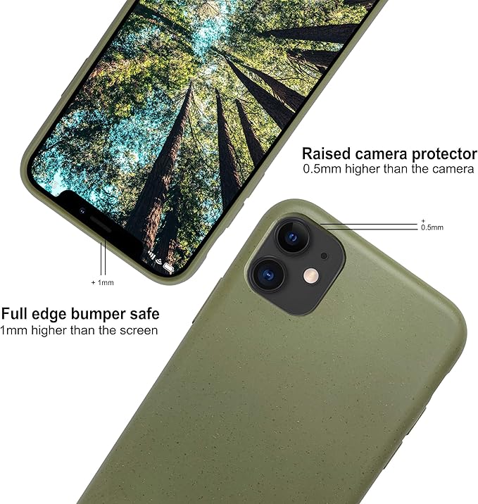 eplanita Eco Mobile Phone Case for iPhone 11, Plant Fiber, Drop Protection Cover, Durable and Sustainable (for iPhone 11 Compatible, Khaki)