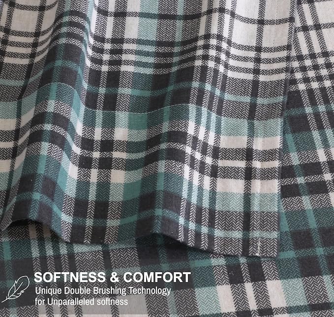 RUVANTI Flannel Sheets Full Size - 100% Cotton Double Brushed Bed Sheets Set, Deep Pockets 16 Inches, All Seasons Breathable & Extra Soft Full Sheets, Warm & Cozy, 4 Piece, Mint Grey