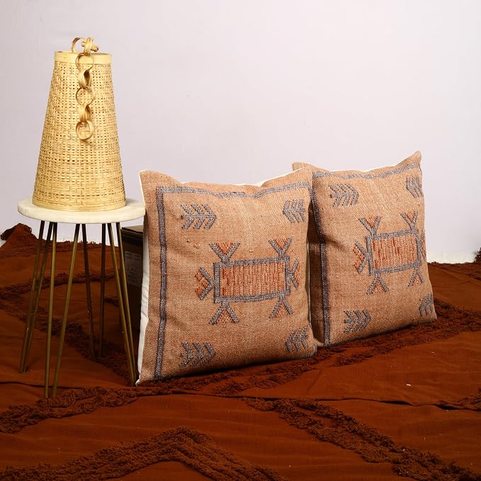 Trade Star 100% Cotton Cushion Covers Designer Square Pillow Shams Handwoven Pillowcase Handloomed Rug Decorative Cushion Cases 18x18 Inches Set of 2 Throw Pillow Covers