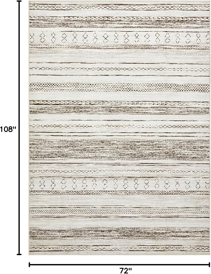 Tortania Area Rug Living Room Rugs - 6x9 Washable Large Soft Neutral Boho Moroccan Bohemian Farmhouse Rug Indoor Floor Carpet for Bedroom Under Dining Table Home Office Decor - Cream Brown