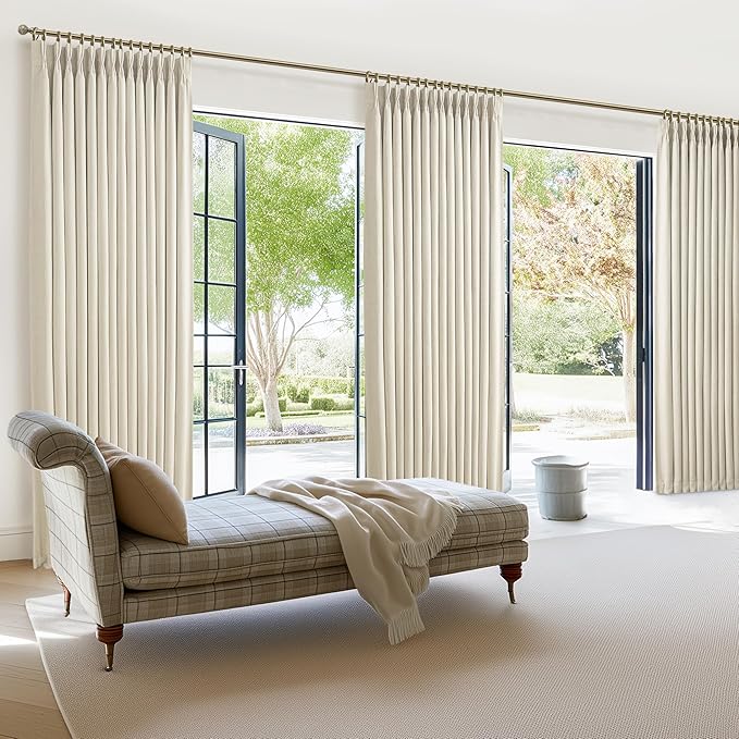 PleatedDrapes Custom Blackout Memory Trained Pinch Pleated Dining Room Curtains 78 Inches Long 2 Panels Set, Cream Double Layer Linen Thermal Noise Reducing Farmhouse Window Curtain 6-1/2 FT Length