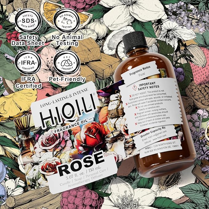 HIQILI Rose Fragrance Oil for Perfume Making, DIY Skin Product - 5.07 Fl Oz | Long-Lasting Scent, Suitable for Candle, Soap Making, Essential Oil for Diffuser, Aromatherapy, Add to Home Cleaning Spray