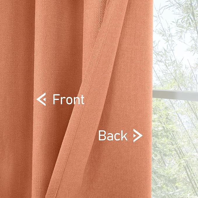LAMIT Terracotta Linen Curtains for Living Room 84 inch Long 2 Panels, Linen Textured Thermal Insulated Boho Curtains Light Reducing Grommet Drapes for Bedroom, Set of 2 Panels, W38 x L84