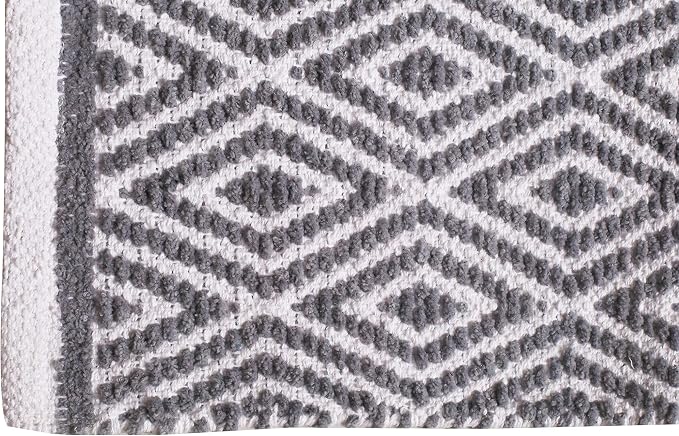 Chenille Cotton Diamond Rug 21x34 Inches - Light Grey, Reversible Small Soft Washable Front Door Mat Ideal for Kitchen, Entryway, Bathroom | Farmhouse Boho Accent Indoor Throw Rugs for Bedroom, Patio