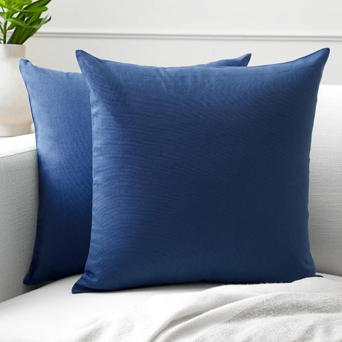 Encasa XO Throw Pillow Covers 12x12 in Set of 2 Cobalt Blue | No Inserts | Cotton Pillow Covers for Living Room, Bed, Sofa, Couch | Decorative Cushion Covers with Improved Zipper