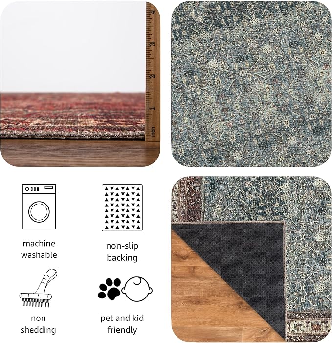 Keen Home Design 48"x72" Rug - Machine Washable Area Rug with Non-Slip Backing, Ideal for Living Room, Dining Room, Bedroom - Vintage, Easy Clean, Durable, Low Pile Rug - (4' x 6')