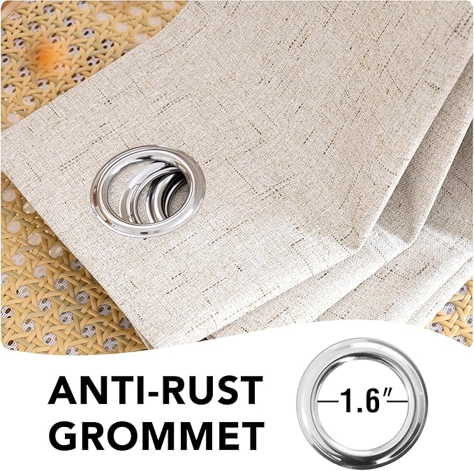 H.VERSAILTEX Blackout Curtains Linen Curtains 120 inches Long 100% Black Out Curtains for Bedroom Windows, Textured Linen Look Draperies Grommet with White Liner, 2 Panels, Natural