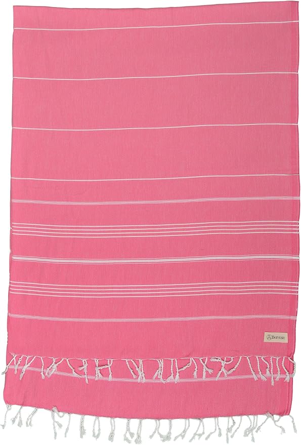 Bersuse Towels Anatolia XL Beach Blanket Throw Blanket Turkish Towel 100% Cotton Extra-Large Quick-Dry Lightweight Premium Peshtemal Towel - 61x82 Inches, Pink