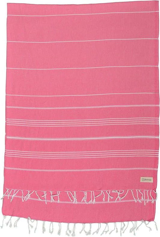 Bersuse Towels Anatolia XL Beach Blanket Throw Blanket Turkish Towel 100% Cotton Extra-Large Quick-Dry Lightweight Premium Peshtemal Towel - 61x82 Inches, Pink (Set of 3)