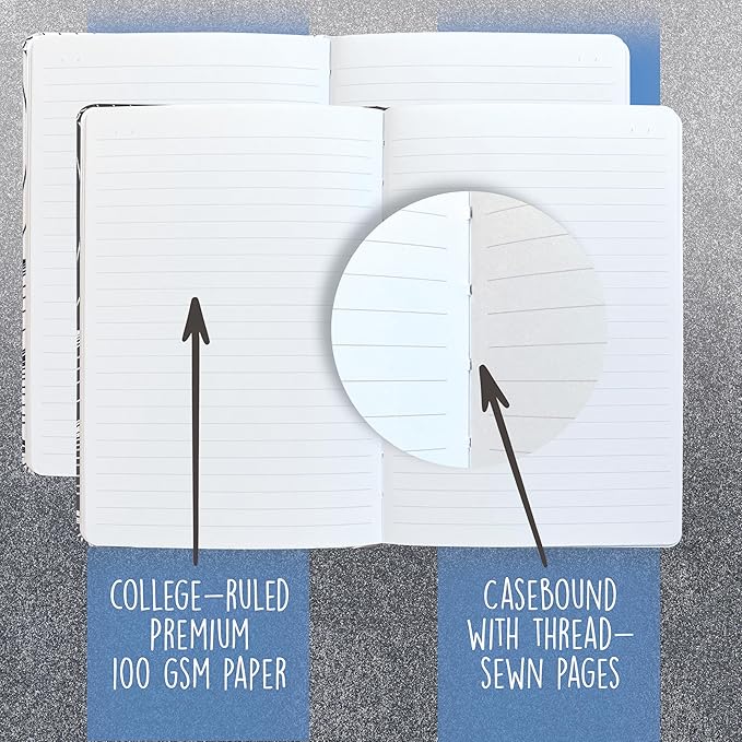 Better Office Products Recycled Plastic Bottle Notebook Journal, 8.3" x 5.8" (A5), 192 College Ruled Pages, Hardcover, Inner Pocket, Banded, Cover Made of Plastic Bottles (2, Black + White)