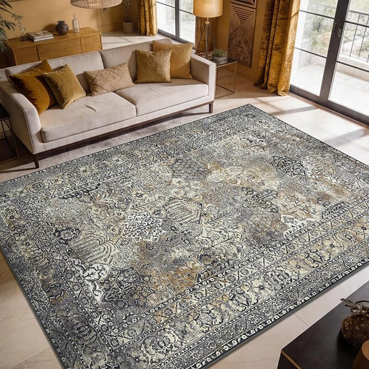 Keen Home Design 8x10 Rug - Machine Washable Area Rug with Non-Slip Backing, Ideal for Living Room, Dining Room, Bedroom - Vintage, Easy Clean, Durable, Low Pile Rug - (8' x 10')