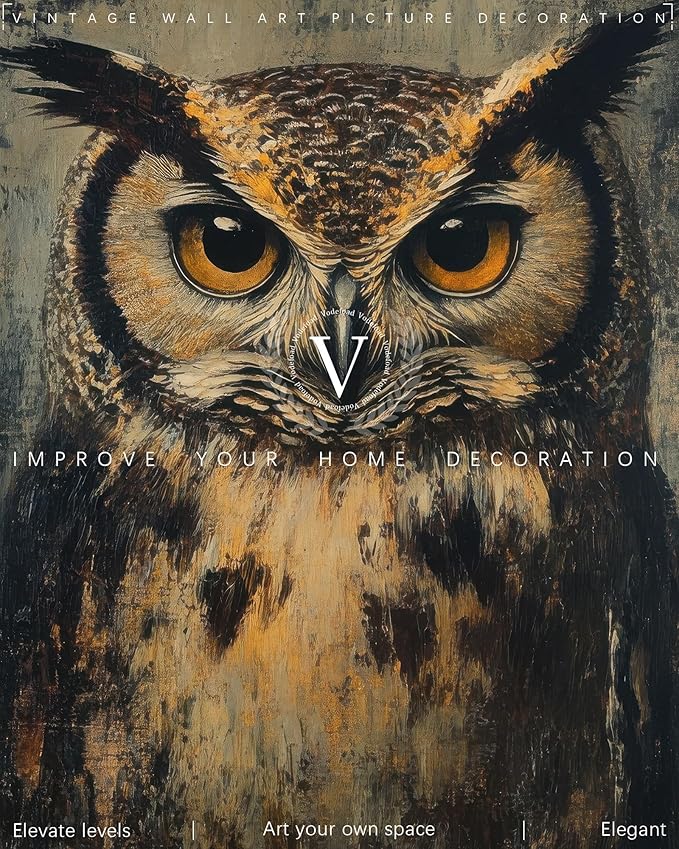 Vodefoad Vintage Dark Academia Owl Wall Art Decor, Retro Moody Rustic Bird Canvas Painting, Antique Dark Animal Gallery Wall Art for Bathroom Bedroom Home - 8x10Inch Unframe