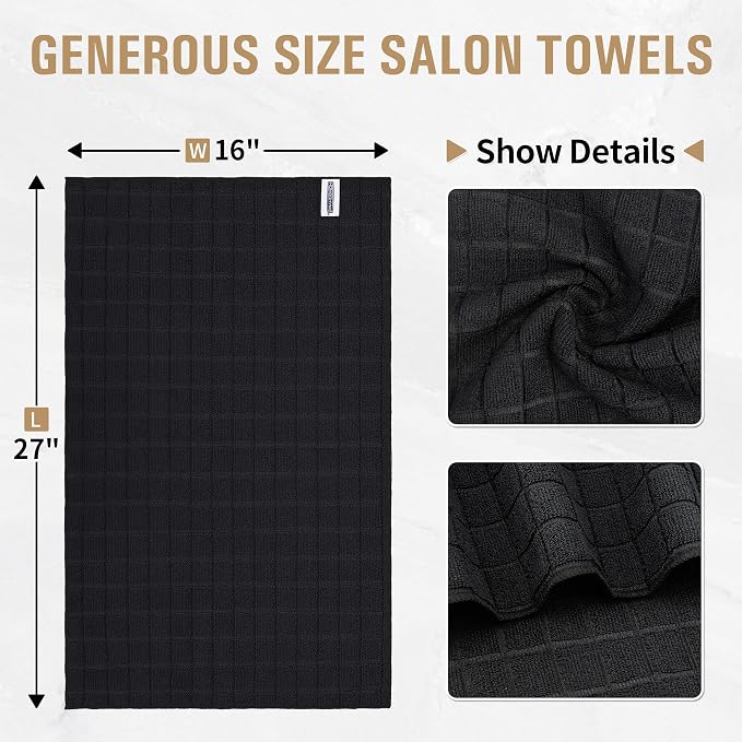 Salon Towels, 24 Pack Black Hand Towels for Bathroom, 16 x 27 Inches Bulk Quick Dry Absorbent Microfiber Hair Towel, Bathroom Towels for Gym Spa Barber Pedicure Makeup & Beauty