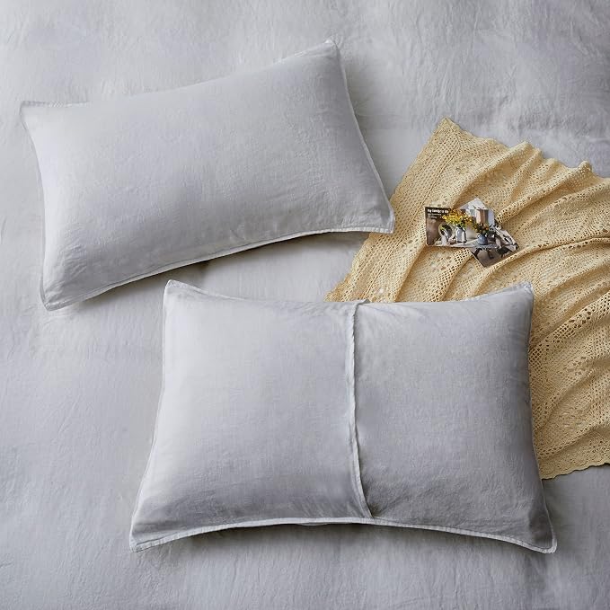 ATLINIA 100% Flax Linen Duvet Cover Set - Stone Washed Pure French Linen Organic Fabric for Farmhouse Comforter Boho Bedding Included 1 Duvet Cover 2 Pillow Shams(Light Grey, California King)