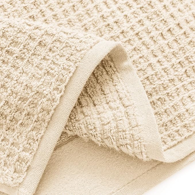 Softerry Waffle Bath Towel Set - 100% Soft Cotton - Plush and Extra Absorbent - Luxury Hotel & Spa Quality - Fade Resistant - Eco-Friendly (Natural, Set of 8 Towels)