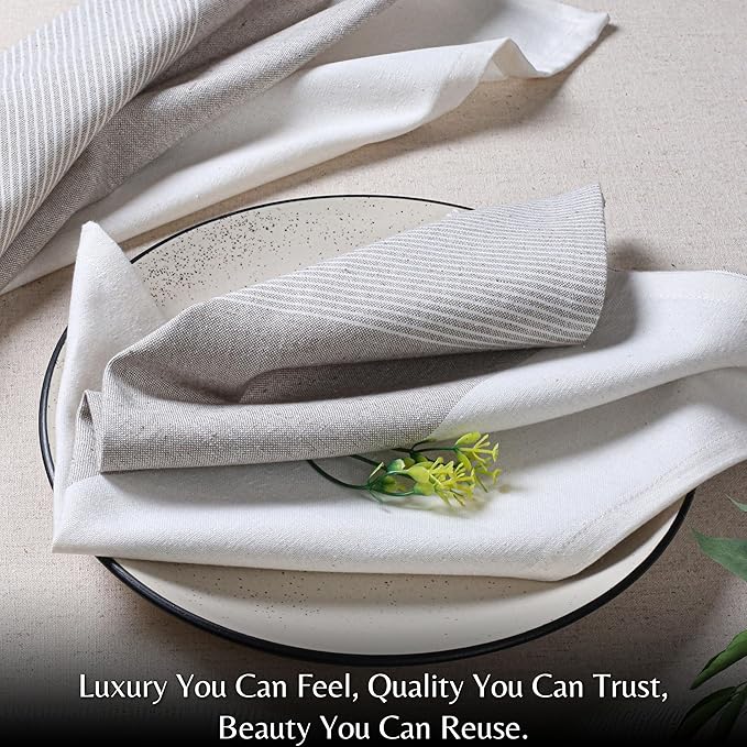 Ramanta Home Cloth Napkins Set of 4 18x18 Inches - Spring Basket Decor Block Striped Dinner Napkins for Easter Farmhouse Wedding, Washable Soft Cotton Durable Table Linen for Everyday Use - Taupe