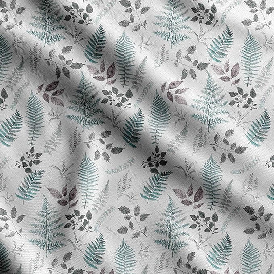 Soimoi Silky Satin Fabric Material, 1 Yard - 42" Inch Width, Blue - Leaves Print - Soft Shiny Fabric for Dress, Pillowcases, Pajamas, Evening Dress, DIY