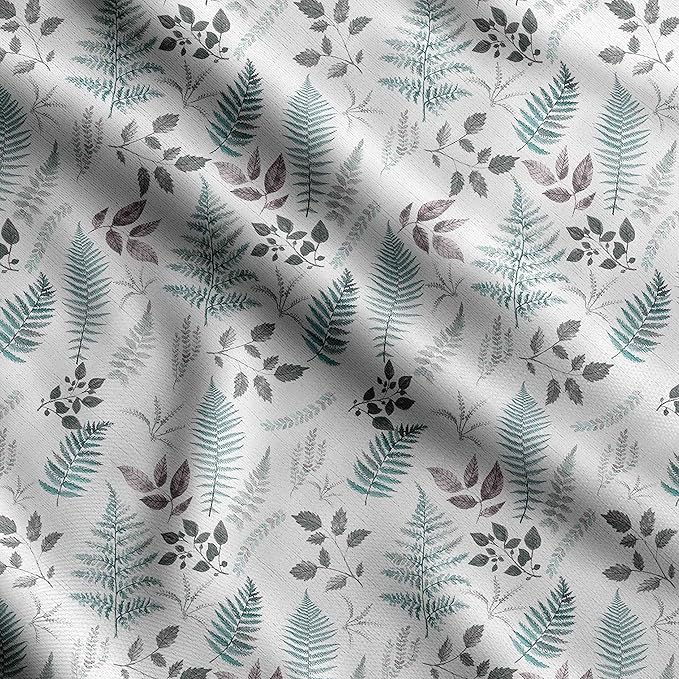 Soimoi Leaves Print - Blue, Pure Silk Fabric - 42 Inch Wide, 1 Yard, Lightweight Material, Perfect for Elegant Dresses, Sarees, Scarves, Evening Wear