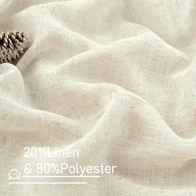 LAMIT Natural Linen Blended Curtains for Living Room, Back Tab and Rod Pocket Semi Sheer Curtains Light Filtering Country Rustic Drapes for Bedroom/Farmhouse, 2 Panels,52 x 120 Inch, Natural Ivory