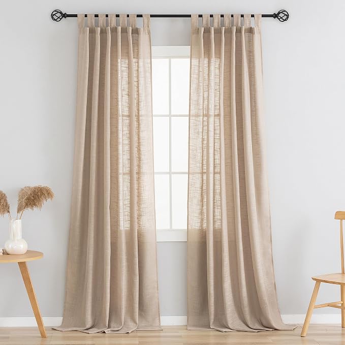 Sheer Curtains - Light Filtering, Machine Washable Tab Top Drapes for Living Room Bedroom (Tan, 52" W x 96" L, Pack of 2)