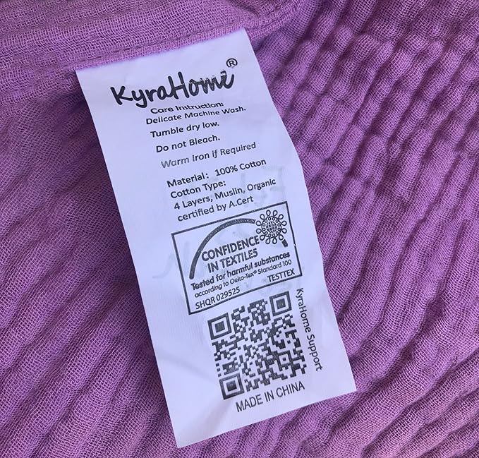 KyraHome 100% Organic Cotton 50"x60" Muslin Throw Blankets for Adults, Couch Picnic, Travel, Plant Dyed, Lightweight Gauze Soft Summer Blankets, All Season, Purple/Lavender
