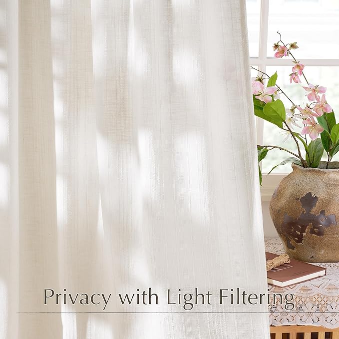 NICETOWN Natural Linen Curtains Jacquard Weave for Living Room, Privacy Light Filtering Boho Drapes for Farmhouse, W52 x L84, 2 Panels