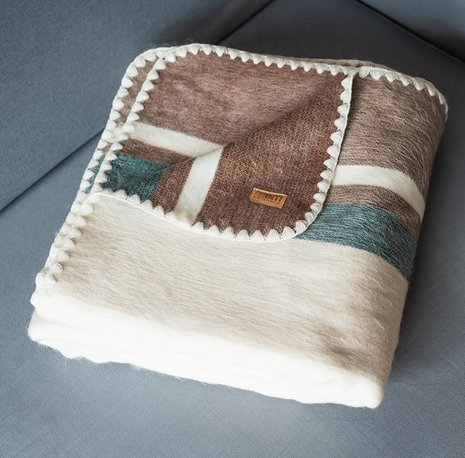 Alpaca Wool Throw Blanket | Ultra Soft, Lightweight, Warm, Breathable, Non-Itchy | Classic, Elegant-Minimalist Design for Bed, Couch, Travel, or Gift | 64" L x 45" W (Earth Tones)