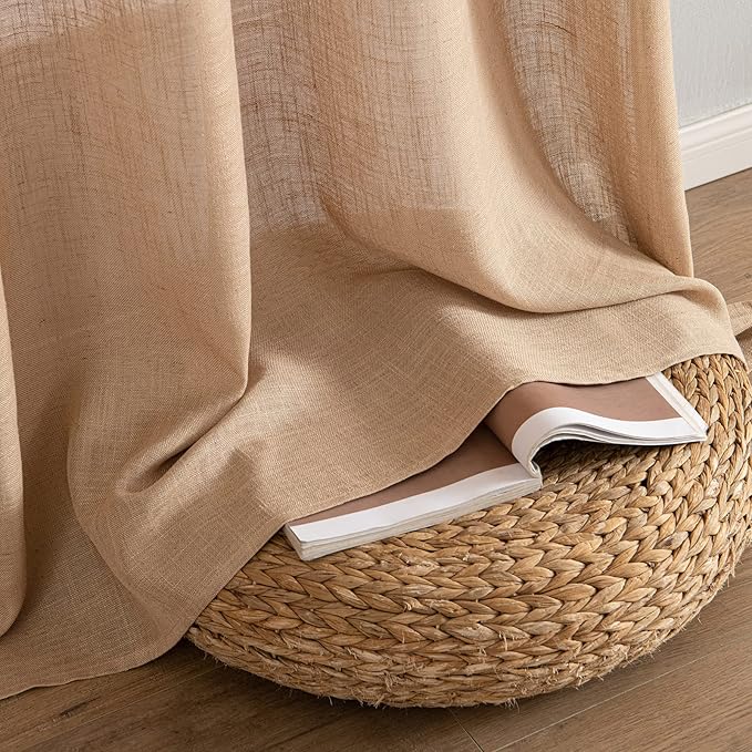 MIULEE Brown Linen Curtains 84 Inch Length for Bedroom Living Room, Soft Thick Linen Textured Window Drapes Semi Sheer Light Filtering Back Tab Rod Pocket Burlap Look Farmhouse Decor, 2 Panels