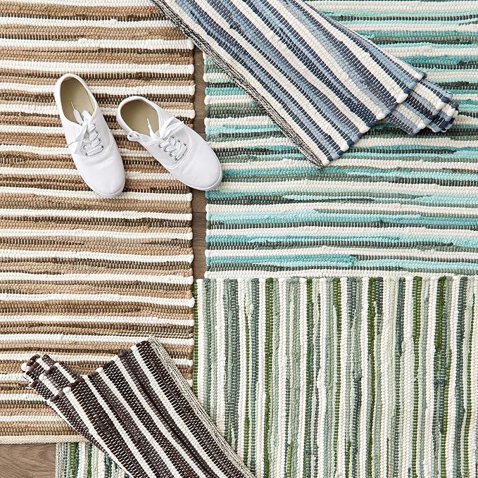DII Chindi Home Collection Cotton Handwoven Slim Stripe Area Rag Rug, 4x6', Aqua