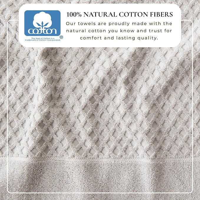 Great Bay Home Bath Towels - 100% Cotton 4 Pack 54x27 Bath Towel Set - Absorbent, Durable, Quick-Dry Towels for Bathroom (Light Grey)