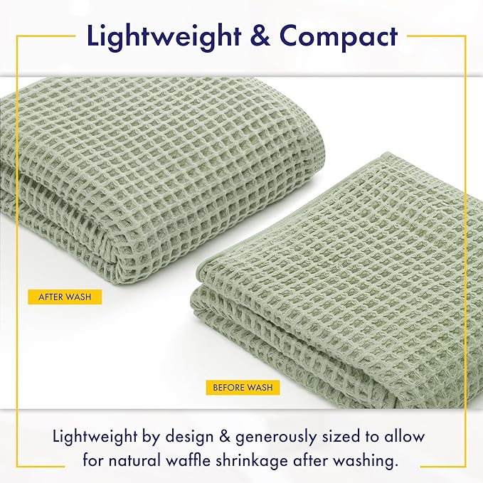 Alusa Home Ultra Soft Viscose from Bamboo Waffle Towels - Lightweight Bath Towel Set of 6 - Compact, Quick Dry & Lint Free (Eucalyptus Green)