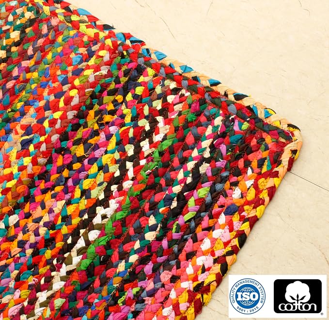 COTTON CRAFT Cotton Chindi Braid Rag Rug - 2-Pack Handwoven Reversible Accent Area Rugs - Boho Farmhouse Rustic Décor - Recycled Cotton - 2 x 3 ft - Multicolor