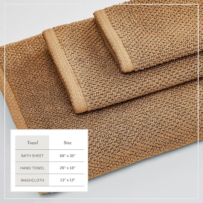 Great Bay Home 100% Cotton 6 Piece Bath Sheet Set - Absorbent, Quick-Drying, Durable Bath Towels for Bathroom Decor - Low-Twist, Two-Ply Fibers (Mocha)