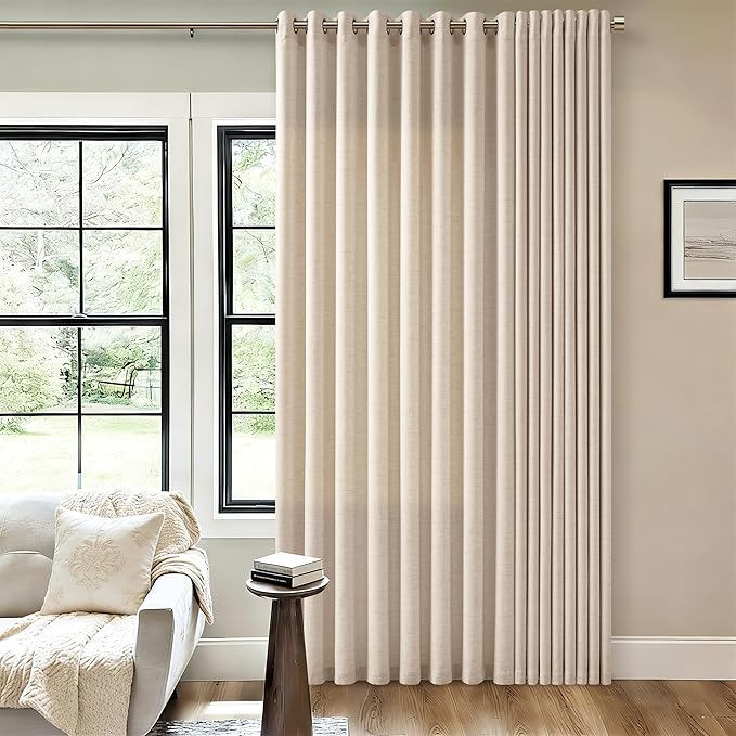 72 Inch Wide Grommet Extra Wide Natural Linen Curtains 90 Inch Length 1 Panel Drapes for Patio Sliding Glass Door Light Filtering Semi Sheer Privacy Curtains for Living Room