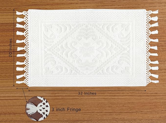 COTTON CRAFT Woven Area Rug - 2 Pack Cotton Jacquard Textured Rug - Boho Farmhouse Rustic Throw Rug with Fringe - Machine Washable Accent Mat for Bedroom Living Room Entryway Nursery - 20x32 - White