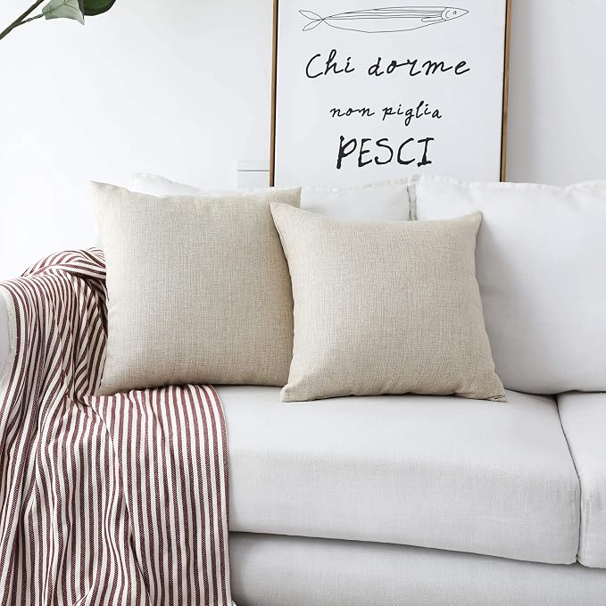 Home Brilliant Pillow Covers 20x20 Linen Throw Pillow Covers for Couch Sofa Bench Cushion Covers for Bench Holiday Decoration, 50x50cm, Light Linen