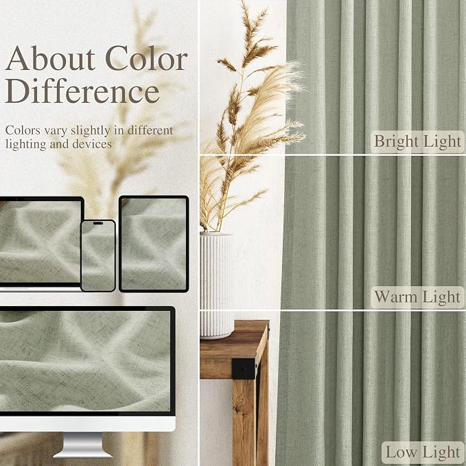 Extra Long Sage Green Curtain 2 Panels 102 inches Long for Living Room Back Tab Rod Pocket Light Filtering Semi Sheer Drapes Cotton Linen Textured Pale Green Window Curtain 102 inch Length 9 FT Tall