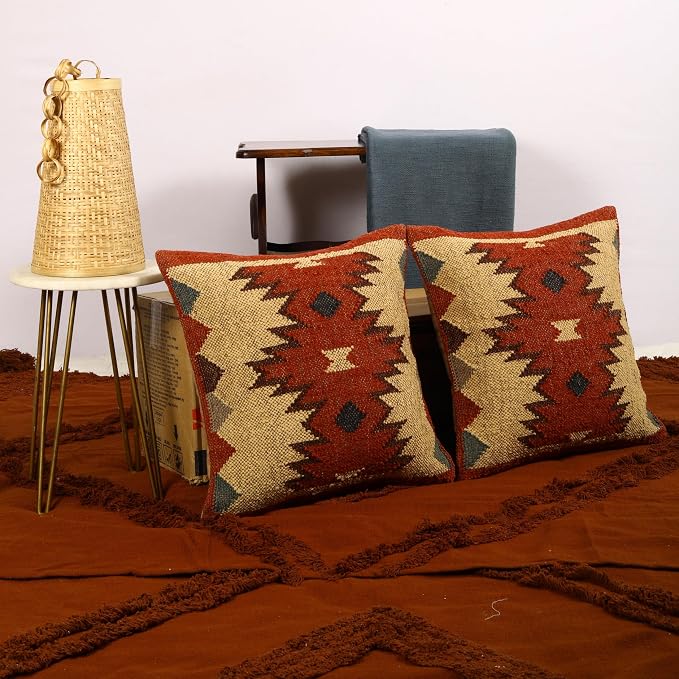 Trade Star 70% Jute 30% Wool Pillow Shams Handwoven Pillow Case Throw Pillow Cover Set of 2 Kilim Cushion Cover Indian Jute Pillow Cover for Home Decor Thich Rug Designer Cushion Case