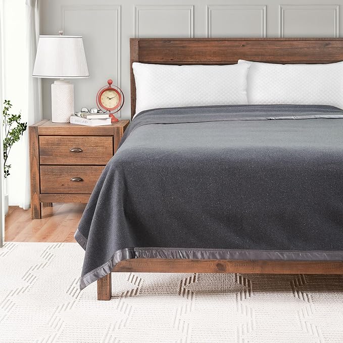Creswick Woollen Mills 100% Australian Merino Wool Blanket – Soft Warm and Natural with Satin Binding, Breathable Luxury Bedding for All Seasons, (Charcoal, Twin Size)