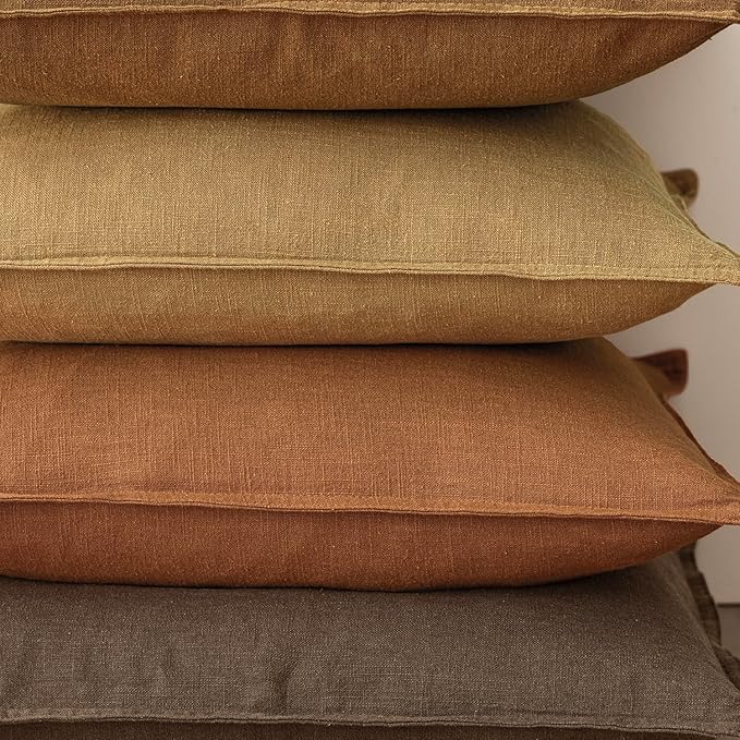 Foindtower Set of 2, Decorative Linen Soild Throw Pillow Covers Soft Accent Cushion Euro Case Boho Farmhouse Pillowcase for Chair Couch Sofa Bedroom Living Room Home Decor 18 x 18 Inch Autumn Orange