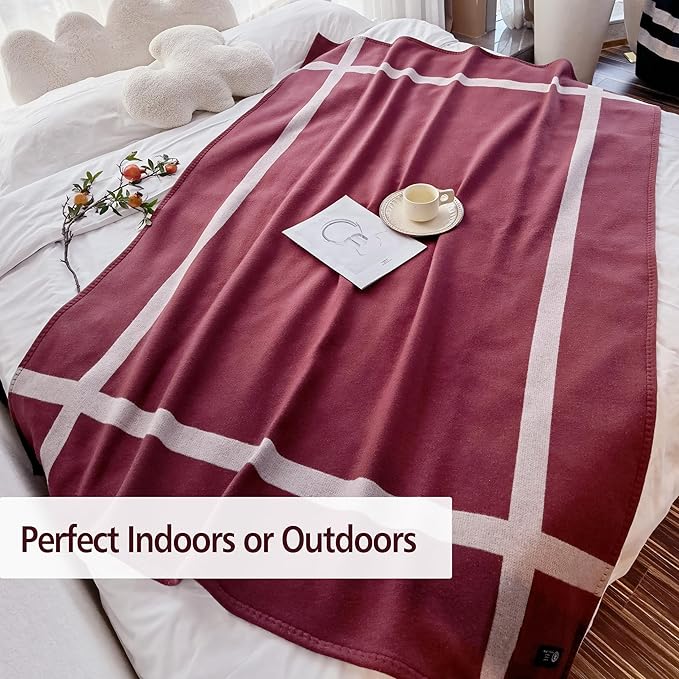 Wool Blanket & Throws 90% Wool Warm Blanket Soft Couch Blankets 75"x55" Twin Throw Blankets for Living Room, Camping, Outdoors, or Car Travel with Exquisite Box for Gift (Maroon)