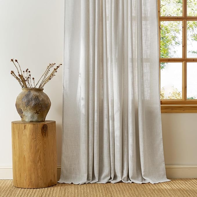 NICETOWN 84 inch Linen Curtains 2 Panels Set for Bedroom/Living Room, 55" Wide Butlywood Birch Thick Farmhouse Linen Privacy Window Drapes Rod Pocket & Back Tab with Light Filtering