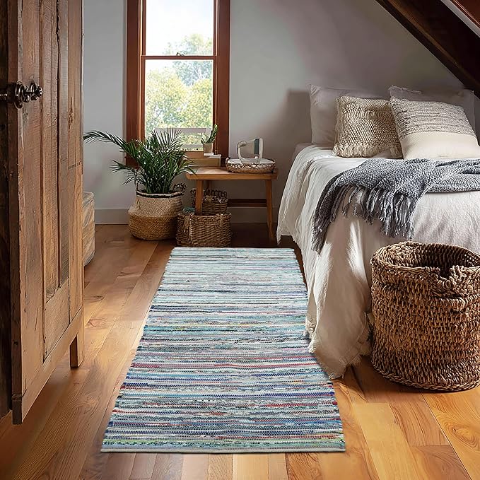 COTTON CRAFT Cotton Chindi Floor Runner Rag Rug - 24 x 96 inches Reversible Handwoven Hallway Runner - Boho Farmhouse Rustic Heavy 7.3 lb Rug for Kitchen, Entryway, Long Narrow Spaces - Multicolor